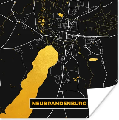 Produktbild von MuchoWow® Poster Neubrandenburg - Gold - Karte - Stadtplan - Deutschland 50x50 cm - Wohnzimmerdekoration