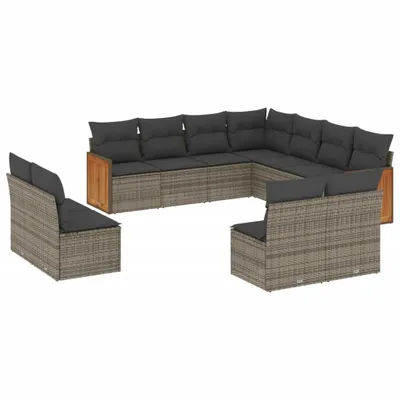 Produktbild von 11-tlg. Garten-Sofagarnitur mit Kissen Grau Poly Rattan