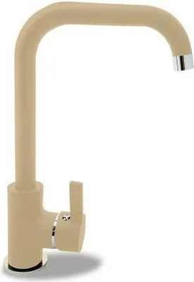 A single kitchen faucet against a white background.