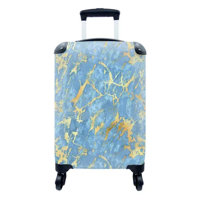 Produktbild von MuchoWow® Koffer Handgepäck Trolley Rollkoffer Kleine Reisekoffer mit 4 Rollen - Marmor - Gold - Blau - Cabin Size < 55x40x23 cm & 55x40x20 cm - Fotokoffer - Kabinenkoffer - Boardgepäck - Reise-Box - Reisekoffer - Reisegepäck - Koffer mit Bild - Trolley für Kinder