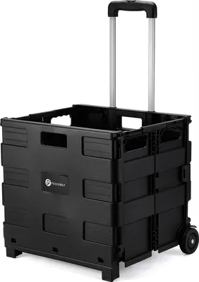 A black foldable shopping cart with a telescopic handle and wheels, shown against a white background.