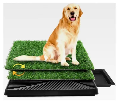 Produktbild von Hundetoilette 63 x 50 cm, Welpentoilette, Trainingsunterlage für Hunde – Tiertoilette mit zwei Grasstücken