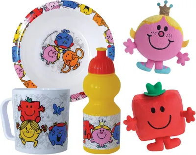 Zdjęcie produktu dla Zestaw Naczyń Dziecięcych Monsieur Madame: Talerz Głęboki Ø16 cm, Bidon 350 ml, Kubek 350 ml, 2 Pluszaki 12 cm