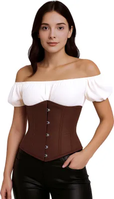 Produktbild von Corsage braun Unterbrust Korsett Mieder mit Schnürung, Groesse:M