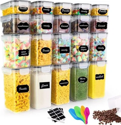 Image de Ensemble de 20 boîtes de conservation Unyqoos® – hermétiques, contenances de 2L/1,4L/0,8L/0,52L, sans BPA, empilables, avec étiquettes et cuillères doseuses