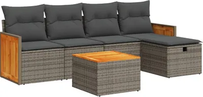 Produktbild von vidaXL 6-tlg. Garten-Sofagarnitur mit Kissen Grau Poly Rattan