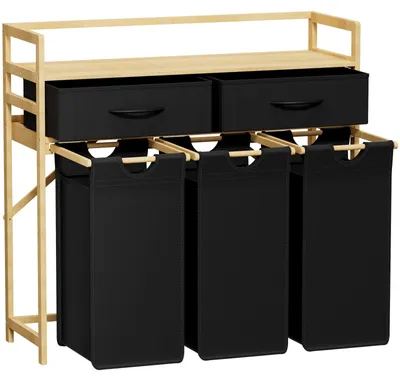 Produktbild von Wäschekorb 3 Fächer - 120L Wäschesammler mit Ablage und 2 Schubladen