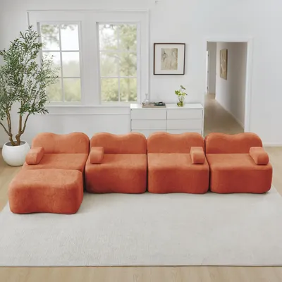 Produktbild von STILVORA Modulares Sofa mit Ottoman, Ecksofa aus 32D-Hochdichtschaum, L-förmiges Sofa mit beweglichem Armlehnenkissen