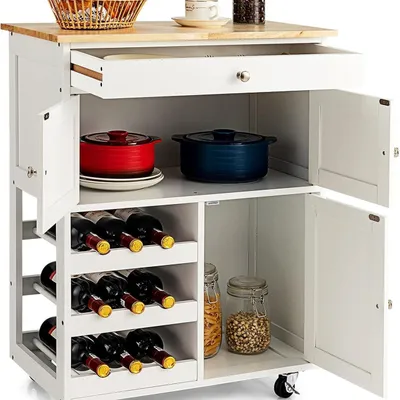 Produktbild von Küchenwagen – Servierwagen – Küchenregal – Aufbewahrungswagen – Arbeitsplatte aus Buche, 67x37 cm