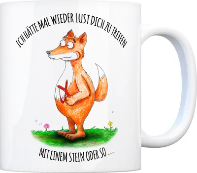 Produktbild von Kaffeebecher mit Fuchs mit Zwille Motiv und Spruch: Hätte Lust dich zu treffen