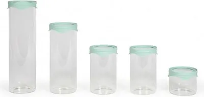 Image de 5 x 450 ml Bocaux à provisions - Verre borosilicaté - Couvercle en silicone et verre
