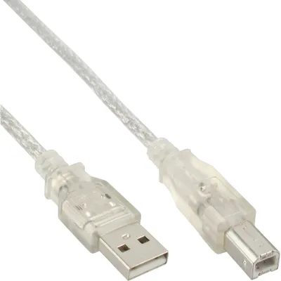 Produktbild von InLine USB 2.0 Kabel, A an B, transparent, 1m, 1 m, USB A, USB B, Transparent