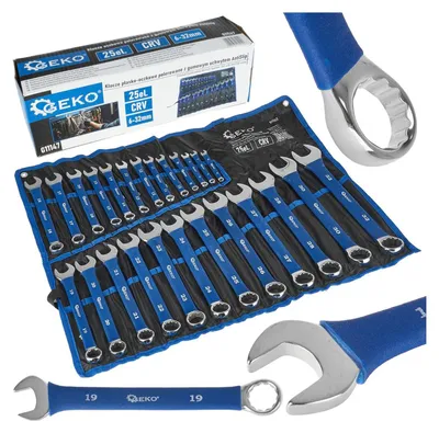 Immagine prodotto di Set-kit 25 chiavi combinate, inglesi, professionali, anello e forchetta in acciaio Cr-V, con impugnatura in gomma antiscivolo, 6–32 mm