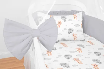 Produktbild von Amilian Babybettwäsche Set 7-teilig – Bettwäsche 100x135 cm, Kissen 40x60, Himmel, Nestchen – für Babybett/Gitterbett – Komplettset für Neugeborene