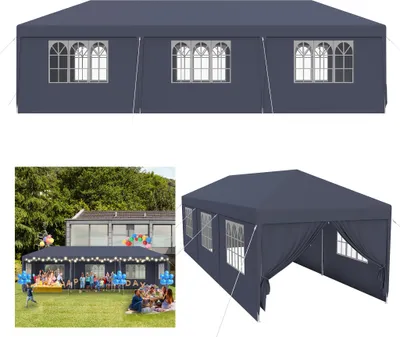 Obrázok produktu pre XMTECH Záhradný pavilón Záhradný stan 3x9 m Vodotesný záhradný pavilón s odnímateľnými bočnými stenami a oknami Párty stan Pivný stan UV ochrana (antracit)