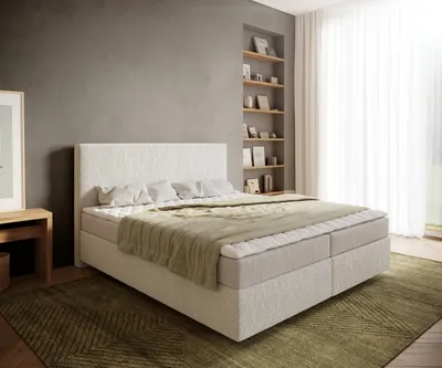 Produktbild von DELIFE Boxspringbett Dream-Well 180x200 cm Bouclé Creme-Weiß mit Matratze und Topper
