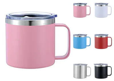 Productafbeelding van Thermobeker met handvat, 350ml dubbelwandige roestvrijstalen isolatiebeker (roze)