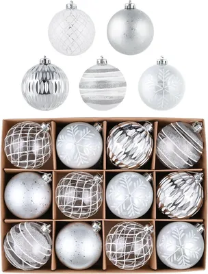 Produktbild von 12 Weihnachtskugeln 8cm Transparent Weiß Silber Christbaumkugeln mit Aufhänger