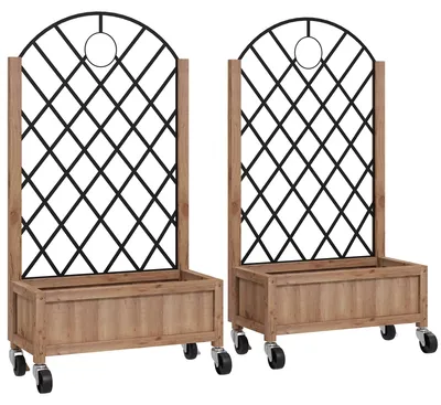 Produktbild von 2er-Pack rollbare Pflanzkästen aus Holz - Pflanzkübel mit Bogenspalier - Für Kletterpflanzen - Für den Außenbereich - Terrasse und Garten