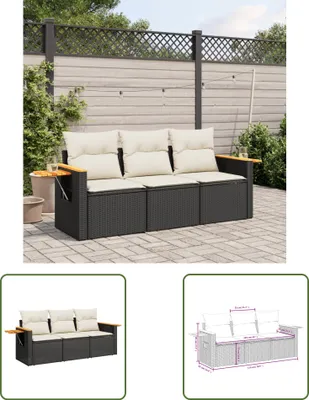Produktbild von The Living Store 3-tlg. Garten-Sofagarnitur mit Kissen Schwarz Poly Rattan