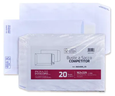 Image de Pigna Envelopes Enveloppes à Fond Plat avec Bande Adhésive 16x23 cm, Papier Blanc 80 g/m², Paquet de 20