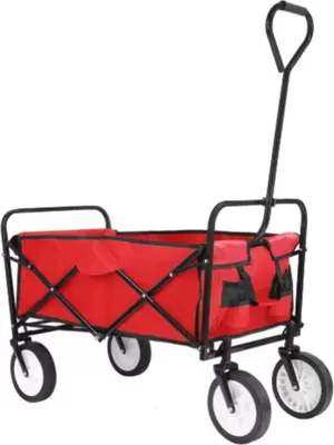 Produktbild von Bollerwagen – Rot – Faltbarer Garten- und Strandwagen – Mit Schiebestange – Geländegängig – 115kg Tragfähigkeit