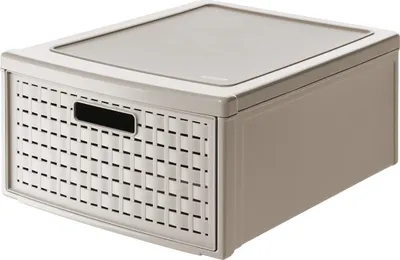 Produktbild von Rotho Schubladenbox Country 19,2 L - Aufbewahrungsbox 45 x 34 x 20 cm - Organizer aus Kunststoff in Rattan-Optik - Schubladen Organizer stapelbar