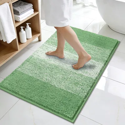 Image de Tapis de bain antidérapant 60 x 90 cm, doux, épais, vert, lavable, ultra-absorbant, moelleux, séchage rapide, tapis de bain en microfibre pour la salle de bain