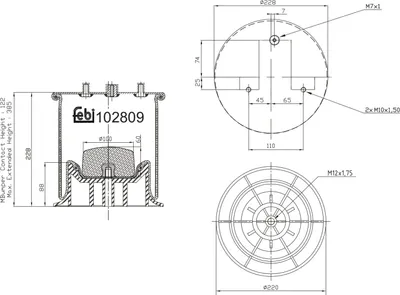 Produktbild von FEBI BILSTEIN Luftfederbalg 102809 Hinten Rechts für IVECO Daily VI Kastenwagen 122mm 385mm 228mm 220mm