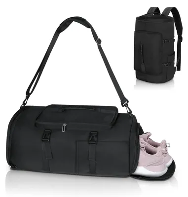 Image de Sac de sport 30 litres, noir, avec compartiment à chaussures et compartiment pour vêtements mouillés, idéal pour la salle de sport