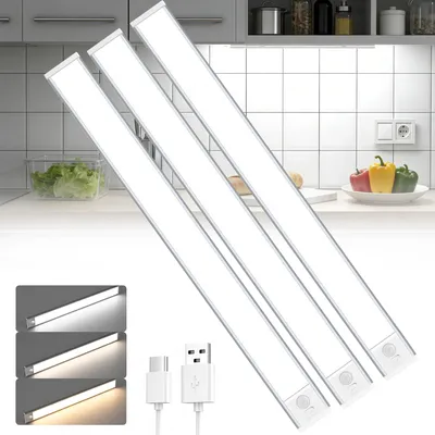 3er-Set LED-Unterbaulampen, 40 cm, dimmbar, mit Bewegungsmelder