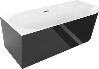 Produktbild von Mexen Mia freistehende Eckbadewanne links 160 x 80 cm, weiß/schwarz, Überlauf gold - 52691608075L-50