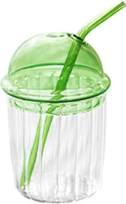 Produktbild von Trinkbecher mit Deckel und Strohhalm-Ripple Glas Eiskaffee Gläser mit Trinkhalm - Breite Trinkgläser für Eistee, Getränke mit Sahne, Milchshakes, Cocktail, Grün , 460 ml