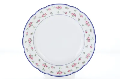 Zdjęcie produktu dla Thun 1794 Rose, płytki talerz 25 cm, róże, niebieska obwódka, Thun