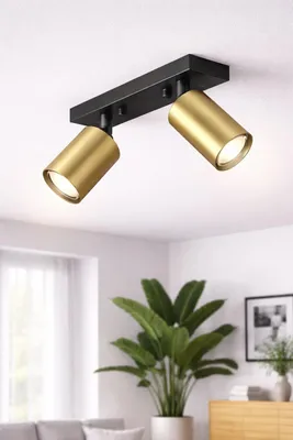 Produktbild von LED Deckenstrahler 2-flammig GU10 schwenkbar 350° drehbar – moderner Deckenspot Gold Braytron