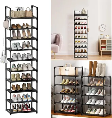 Imagen del producto de Estantería para zapatos, diseño de 10 niveles, organizador que ahorra espacio, color negro