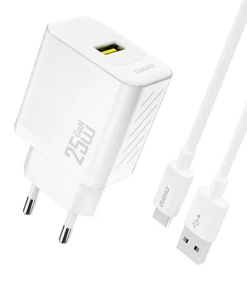 Immagine prodotto di Caricabatterie da rete Dudao A27Steu 25W Gan Usb-A con cavo Usb-A - Usb-C - Bianco