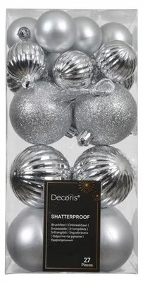 Imagen del producto de Adornos navideños para el árbol, de plástico, color plateado, 6 cm, juego de 27 unidades, irrompibles