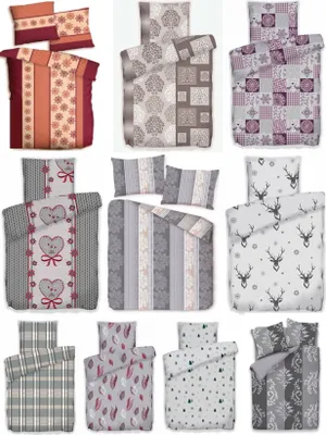 Produktbild von Bettwäsche Winter Flausch Fleece Thermofleece warm 2 teilig mit RV 135x200 + 80x80 cm Design: Streifen Ornament Grau