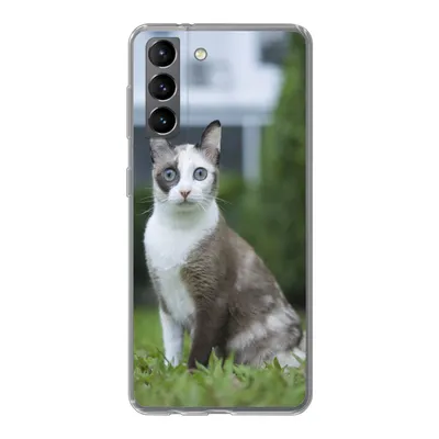 Produktbild von MuchoWow® Handyhülle Schutzhülle Hülle für Samsung Galaxy S21 Katze - Siamese - Gras - Mädchen - Kinder - Jungen - Kind Silikon Softcase Handy Hülle - Softcase