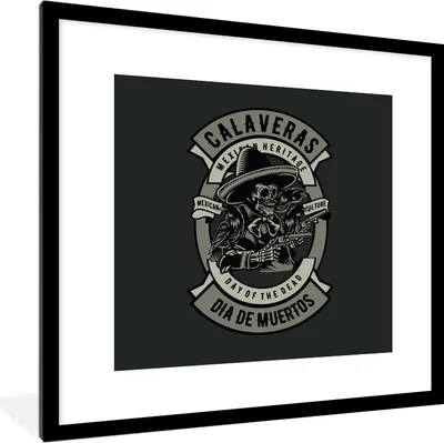 Produktbild von MuchoWow® MuchoWow® Gerahmtes Poster Polizei - Pistole - Skelett - Vintage 40x40 cm - Poster mit zchwarzem Bilderrahmen - Poster - Plakat im Rahmen