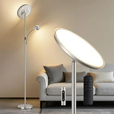 Standleuchte Wohnzimmer Nickel, LED, dimmbar 3000K-6500K