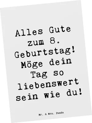 Produktbild von Mr. & Mrs. Panda Postkarte Spruch 8. Geburtstag - Weiß - Geschenk, bildkarte, Postkarten, herzlicher Geburtstagsgruß, Geburtstagsgeschenk, liebenswert wie du, Grußkarte
