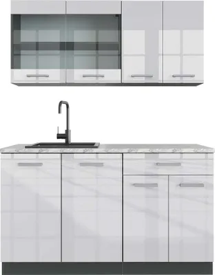Produktbild von Singleküche Vicco R-Line Weiß Hochglanz 140 cm , AP Marmor, Model 43122