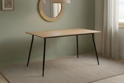 Produktbild von Esszimmertisch Franklin | 140 x 80 cm | Holz | Farbe: Eiche | Tischplatte 15 mm | Küchentisch rechteckig | Esstisch mit schwarzen Tischbeinen | Moderne gerade Kante