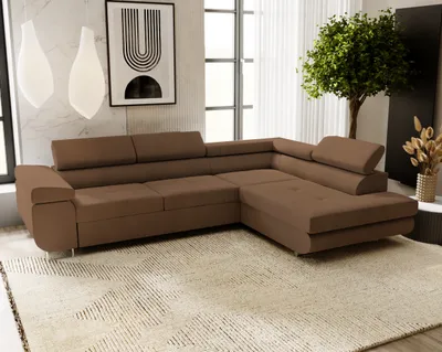 Produktbild von Ecksofa VENUS L, L-Form, Rechte Seite, Eckcouch, Sofa, Bettsofa mit Schlaffunktion, Bettkasten, Wohnzimmersofa, Hellbraun