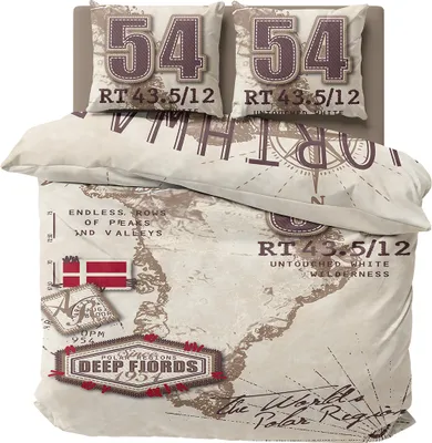 Produktbild von Bettwäsche 155x200 cm Mikrofaser Bettbezug Garnitur Set Karte Northward Beige Braun Rot 2 teilig