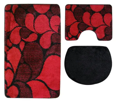 Produktbild von 3 tlg Badematte Badezimmerteppich Badteppich Set #79 ROT