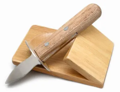 Austernmesser-Set mit Holzsockel, Edelstahl, 2-teilig