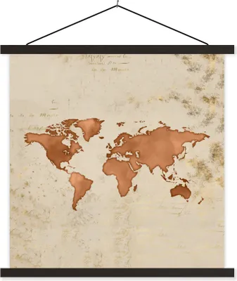 Produktbild von MuchoWow® Textilposter Weltkarte - Vintage - Orange 40x40 cm mit schwarzem Rahmen - Fotos